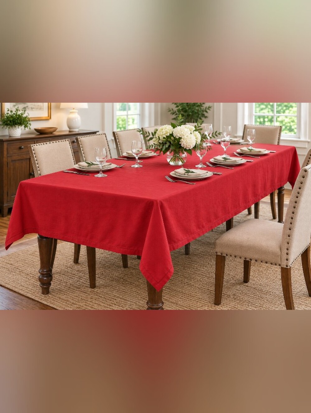 Palm Restaurant Red Cotton Tablecloth 139” x 59” Made in India Large Dining